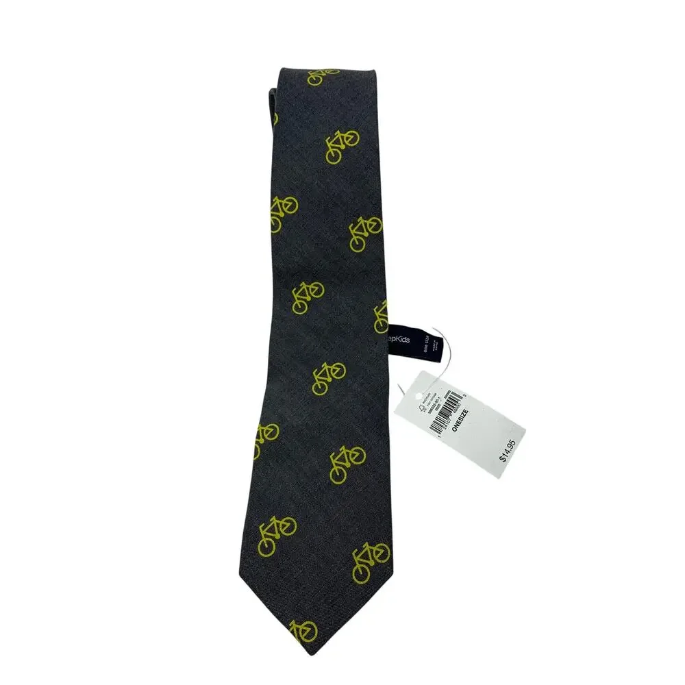 Gap Kids Boys One Size Fits All Tie Dark Gray Yellow Bicycle Novelty Print NEW